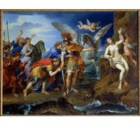 WYKUJMYTO Vintage Lienzo Pintura Vintage Pinturas Póster Arte Pared Persee Derivando a Andrómeda Andrómeda Chainee a una Roca es Derivada por Pierre Mignard para Decoraciones del Hogar 60x90cm