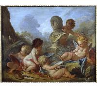 WYKUJMYTO Vintage Pinturas Póster Arte Pared Allegorie Des Arts Cinco pequeños amores asociados con diferentes artes Escultura de François Boucher para Decoraciones del Hogar 60x90cm