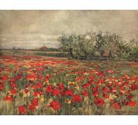 WYKUJMYTO Vintage Pinturas Retratos Sobre Lienzo Lienzo Noderno Pintura El campo de amapolas de George Hitchcock para la Decoración del Hogar del Dormitorio 60x90cm
