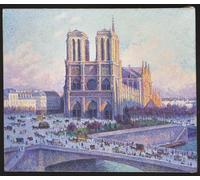 WYKUJMYTO Vintage Pinturas Retratos Sobre Lienzo Lienzo Noderno Pintura Vista de Notre Dame de París desde el Quai Saint-michel de Maximilien Luce para la Decoración del Hogar del Dormitorio 60x90cm