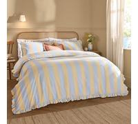 Wylder Birdie Stripe Juego De Funda Nórdica - Reversible con Volantes Algodón Rico A Rayas Ropa De Cama (Limón/Cielo - 230x220cm)