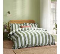 Wylder Birdie Stripe Juego De Funda Nórdica - Reversible con Volantes Algodón Rico A Rayas Ropa De Cama (Baygreen/Niebla - 260x220cm)