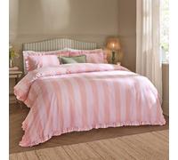 Wylder Birdie Stripe Juego De Funda Nórdica - Reversible con Volantes Algodón Rico A Rayas Ropa De Cama (Rosa/Frambuesa - 260x220cm)