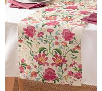 Wylder Claudia Camino De Mesa - Lavable Interior Y Exterior Estampado Floral Rayas Secado Rápido Mesa Decoración (Rojo Caramelo - 220x35cm)