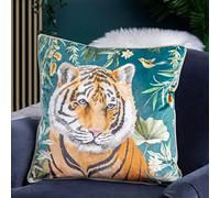 Wylder Cojín con Relleno Rico en Plumas de Terciopelo con Cabeza de Tigre Orient
