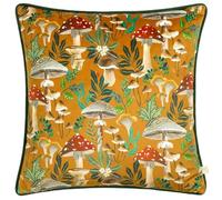 Wylder Nature Wild Garden Mushroom Repeat Velvet Piped Cushion Cover