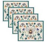 Wylder Wild Garden Manteles Individuales - Juego De 4 Salvamanteles Lavables Clásicos Campestres Florales Abejorro De Secado Rápido (Multicolor - 46x36cm)