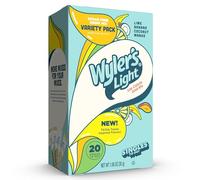Wyler's Light Singles to Go Powder Packets, Mezcla de Bebidas de Agua, Paquete Varietario, Lime, Plátano, Coconut, Mango, Watertok Base Sabores, Sugar & Caffeine Free, On-The-Go, 20 Count (Pack - 1)