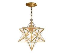 Wylolik Lámpara Creativa americana Star Glass Chandelier, altura ajustable, lámpara colgante Star con pantalla de Vidrio, lámpara colgante de cobre para salón, comedor, dormitorio (color: dorado)