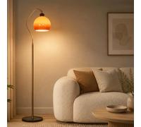 Wylolik Lámpara de pie moderna de cristal, lámpara de pie con globo de cristal naranja arqueado, base de hierro, lámpara de pie con 3 temperaturas de color, luz de lectura de 160 cm de altura para sal