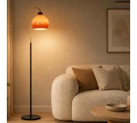 Wylolik Lámpara de pie moderna de cristal, lámpara de pie con globo de cristal naranja arqueado, base de hierro, lámpara de pie con 3 temperaturas de color, luz de lectura de 160 cm de altura para sal