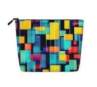 WYLXIN Bolsa de maquillaje de cáñamo falso con diagrama geométrico cuadrado. Respetuoso con el medio ambiente y duradero, diseño simple, fácil de almacenar tus artículos esenciales de belleza, negro