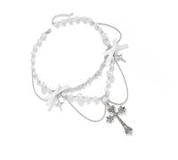 WYLZLKX Punk Styles - Collar con colgante de cruces, ajustable, con lazo, con perlas para creadores de tendencias, Approx.7x4cm/2.75x1.57inches, Metal