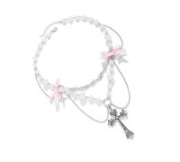 WYLZLKX Punk Styles - Collar con colgante de cruces, ajustable, con lazo, con perlas para creadores de tendencias, Approx.7x4cm/2.75x1.57inches, Metal
