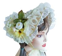 WYLZLKX Teas SunHat - Tocado de encaje para mujer, sombrero de paja victoriano, tocado victoriano, sombrero de paja floral