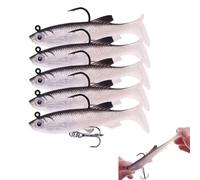 WYMAODAN Conjunto de Cebo Suave, 5 Piezas de 8 cm, Cabeza de Plomo, Equipo de Pesca Con Anzuelo Agudo, Cola en T Artificial (Blanco)