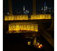 WYMM "¿QUIERES CASARTE CONMIGO?" Letras iluminadas en español | Will You Marry Me Sign | Decoración romántica de propuesta con luces LED y pétalos de rosa