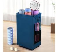 wymulot Estante de almacenamiento para esterilla de yoga, estante de almacenamiento para gimnasio en casa con ruedas, soporte lateral para esterilla de yoga, 2 bolsillos de malla, cesta de