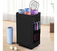 wymulot Estantes de almacenamiento para esterilla de yoga, estante de almacenamiento para gimnasio en casa con ruedas, soporte lateral para esterilla de yoga, 2 bolsillos de malla, cesta de