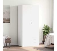 Wynira Armario blanco de madera 80 x 52 x 180 cm con 2 puertas, 2 cajones, barra colgante grande, espacio de almacenamiento para dormitorio, pasillo y vestidor, solución de almacenamiento práctica