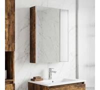 Wynira Armario de baño con espejo de roble ahumado con iluminación LED, 73,5 x 15,5 x 70 cm, material de madera, montaje en pared, espacio de almacenamiento con estantes, espejo bidireccional