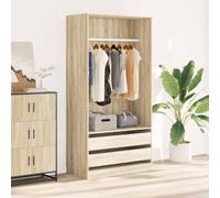 Wynira Armario de madera de roble Sonoma, 100 x 50 x 200 cm, con 2 cajones, compartimento grande, barra para ropa, espacio de almacenamiento para dormitorio, pasillo, vestidor, almacenamiento práctico