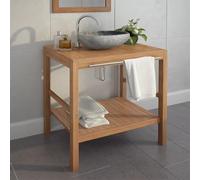 Wynira Mueble bajo lavabo de madera maciza de teca, 74 x 45 x 75 cm, con barra de sujeción y orificio para lavabo, mueble de baño, espacio de almacenamiento, ahorro de espacio, montaje en pared