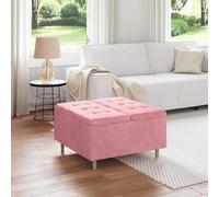 Wynira otomana de almacenamiento con cojín de terciopelo rosa 80 x 80 x 45 cm acolchado espacio de almacenamiento asiento salón dormitorio pasillo versátil resistente patas de madera