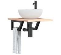 Wynira Tapa de lavabo con soporte de acero y madera de roble maciza, 40 x 60 x 2 cm, ahorra espacio, soporta hasta 100 kg, para baño, montaje en pared, espacio de almacenamiento y estante, diseño