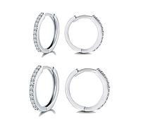 wynn's Pendientes de aro de plata para mujer, juego de pendientes de aro de plata de ley 925, unisex, con circonita cúbica, tamaño 10, 12, 14 mm, Plata de ley Circonita cúbica, Cubic Zirconia