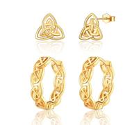wynn's Pendientes de plata 925, 2 pares de pendientes de aro de plata 925 para mujer, pendientes de aro de 10 mm y nudo de 14 mm, oro y plata 925, joyería mediana para hombre y mujer, Plata