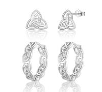 wynn's Pendientes de plata 925, 2 pares de pendientes de aro de plata 925 para mujer, pendientes de aro de 10 mm y nudo de 14 mm, oro y plata 925, joyería mediana para hombre y mujer, Plata