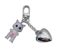 Wynrzyj Dibujos animados gatos corazón encanto llavero lindo hermoso colgante colgante Orament Keyring mochila decoración para mujeres niñas bolso bolso colgante llavero encanto, gris, Talla única