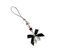 Wynrzyj Elegante llavero con perlas y lazo para teléfono móvil accesorio para mujeres de moda y creadoras de tendencias, uso diario de ocio, llavero con diseño de mariposa, Negro , Talla única