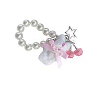 Wynrzyj Llavero de perlas hecho a mano, colgante de teléfono móvil de felpa ajustable para mujeres y niñas accesorios de bolsillo cereza teléfono móvil, Blanco, Talla única