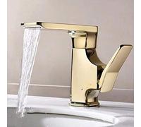 WYOBHOTCP Grifo Mezclador de Lavabo, Grifo baño en Cascada, latón for Agua Caliente y fría, un Solo Orificio, Monomando, Dorado(Noir)
