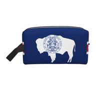 Wyoming - Neceser de viaje con estampado de bandera del estado de Wyoming, bolsa de cosméticos de gran capacidad para mujeres, White, Talla única