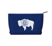 Wyoming State Flag - Bolsa de cosméticos de pana para mujer, cartera portátil con cremallera, adecuada para viajes y almacenamiento diario de cosméticos,