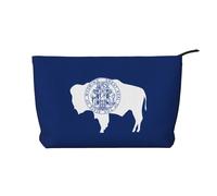 Wyoming State Flag - Bolsa de maquillaje de pana con cremallera, bolsa de cosméticos para viajes, artículos de tocador y uso diario
