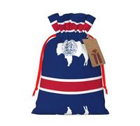 Wyoming State Flag - Bolsa de regalo de lona de Navidad con cordón, bolsa de regalo personalizada reutilizable