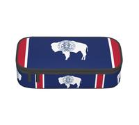 Wyoming State Flag - Estuche de gran capacidad para guardar artículos de papelería, bolsa de almacenamiento con cremallera, para niños y niñas, estudiantes, escuela, Black, Talla única, Maleta