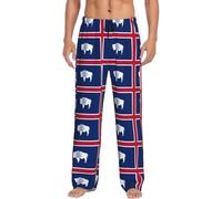 Wyoming State Flag - Pantalones de pijama ligeros para hombre, suaves, con cordón ajustable y bolsillos, ropa de dormir para todas las estaciones, Negro, L