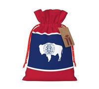 Wyoming State Flag Print Festive Christmas Bag Drawstring Bags Holiday Xmas Seasonal Decor Gift Gifts