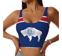 Wyoming State Flag - Sujetadores deportivos de alto apoyo para mujer, cómodas y elegantes camisetas de entrenamiento | Plus, Negro, M