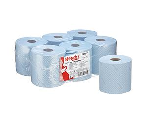 WypAll L10 7255 - Paños de celulosa para alimentación e higiene, Rollo azul de 1 capa de dispensación central - 6 rollos de dispensación central x 800 paños de celulosa (4800 en total)