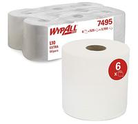 Wypall L10 Extra Paños con control de rollo de dispensación central 7495, 6 rollos x 525 hojas blancas de 1 capa