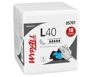 WypAll L40 Paños de Limpieza Industriales 7471, 1 Capa, Extra Absorbentes, Resistentes y Desechables, Uso Profesional y General, Pack de 18 x 56 Hojas (1.008 Total)