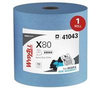 Paños WypAll X80 Power Clean, Paños de limpieza reutilizables industriales, Rollo azul de alta capacidad con 455 paños absorbentes de 1 capa , Número de modelo 8347