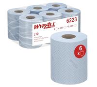 WypAll L10 Paños de celulosa para alimentación e higiene 6223 - Rollo azul de 1 capa de dispensación central - 6 rollos de dispensación central x 430 paños de celulosa (2580 en total)