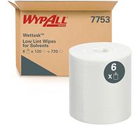 WypAll Wettask toallitas de limpieza para disolventes que apenas generan pelusa 7753 - Toallitas industriales - 6 rollos x 120 toallitas de limpieza blancas (720 en total)